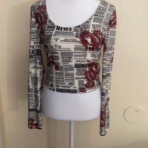 Derek Heart newsprint crop top NWT